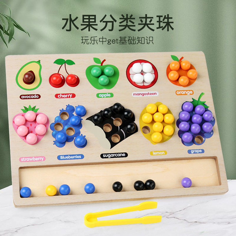 Fruit Sorting Board Educational Bead-Clipping Game Cross-Border Children's Educational Rainbow Wooden Early Education Color Matching Toy