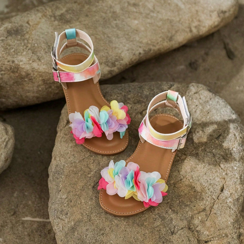 Cross-Border Export Korean-Style Chic Soft Sole Girls’ Princess Sandals, Sweet Floral Details, Petite and Unique Crisscross Design, Flat Sandals