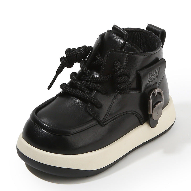 Kids Martin Boots 2026 Spring & Autumn New Style—Boys’ Short Boots, English Fashion, Girls’ Leather Boots, Soft Sole Baby Shoes