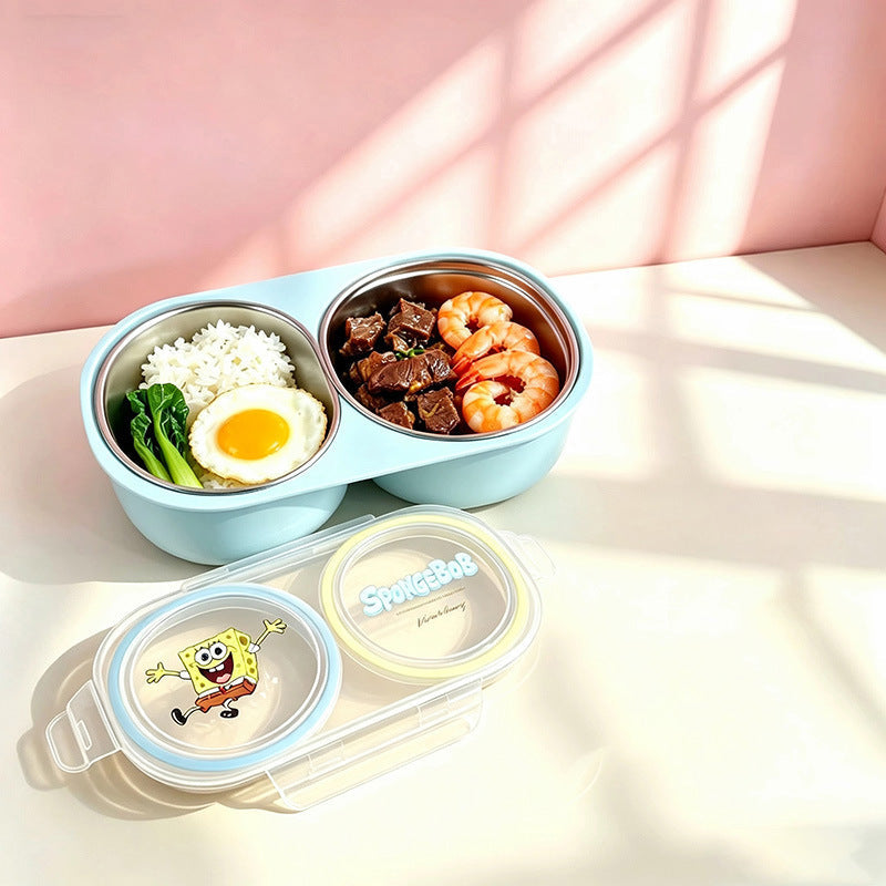 SpongeBob SquarePants & Patrick Star Two-Compartment Lunch Box 304 Stainless Steel, Lightweight Meal Prep Container for Healthy Low-Fat Meals, Fruit Box