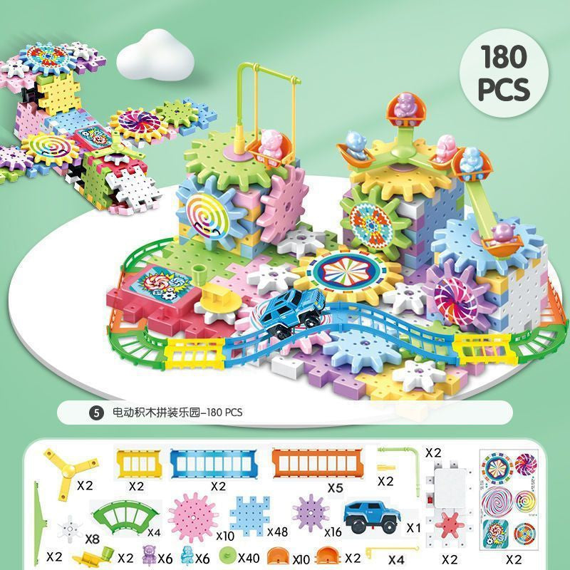 Cross-Border Versatile Electric Educational Building Blocks Mechanical Gear Rotating DIY Building Blocks Children's Educational Assembly Toy Set