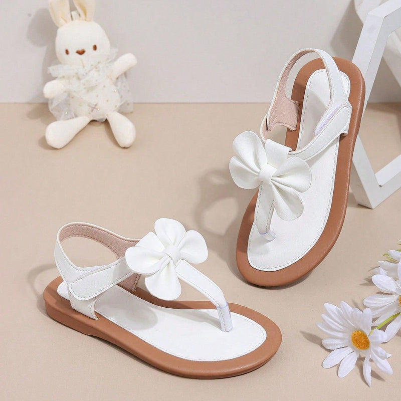 Cross-Border Trade Children’s Sandals with Bow, Toe-Open Soft Sole, Thong-Style Outdoor Beach Sandals