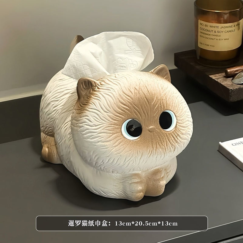 Adorable Siamese Cat Tissue Box Cute Napkin Holder for Living Room Coffee Table—Creative Home Paper Towel Dispenser