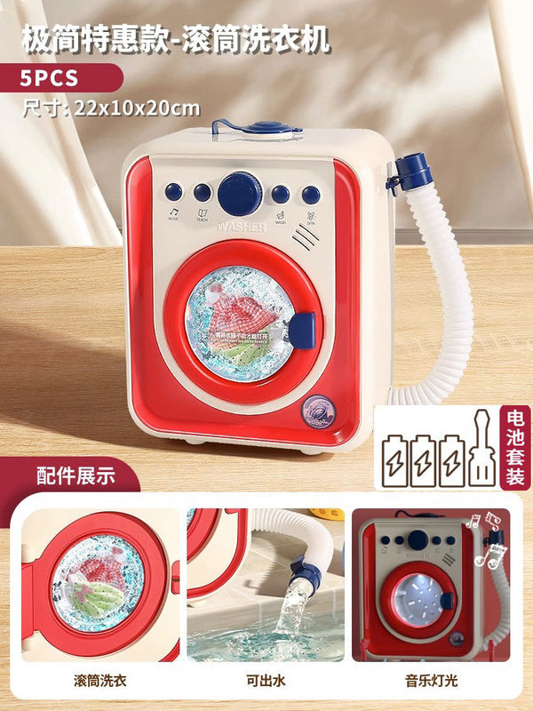 Kids Large Pretend Washing Machine, Water-Add Roller Electric Laundry Machine Toy to Wash Socks, Pretend Play Gift