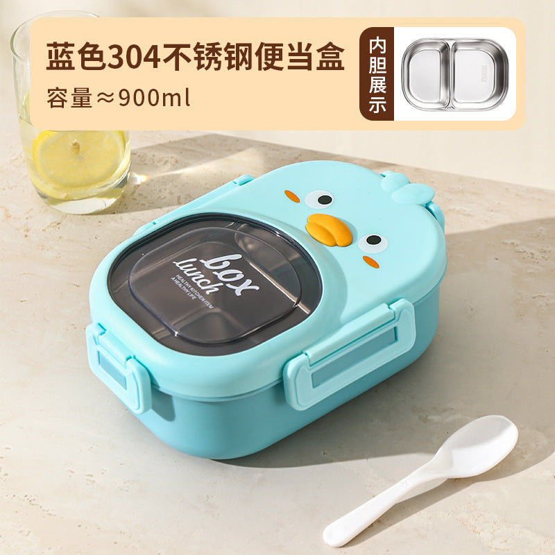 304 Stainless Steel Cute Cartoon Color-Block Lunch Box for Kids, School Cafeteria Meal Bento Box, Portable Lunch Container