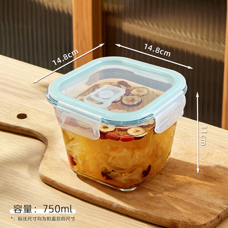 Glass Soup Bowl Household Sealed Square Microwave Heating Special Bowl for Office workers Adult Lunch Box with Lid for Fresh Keeping