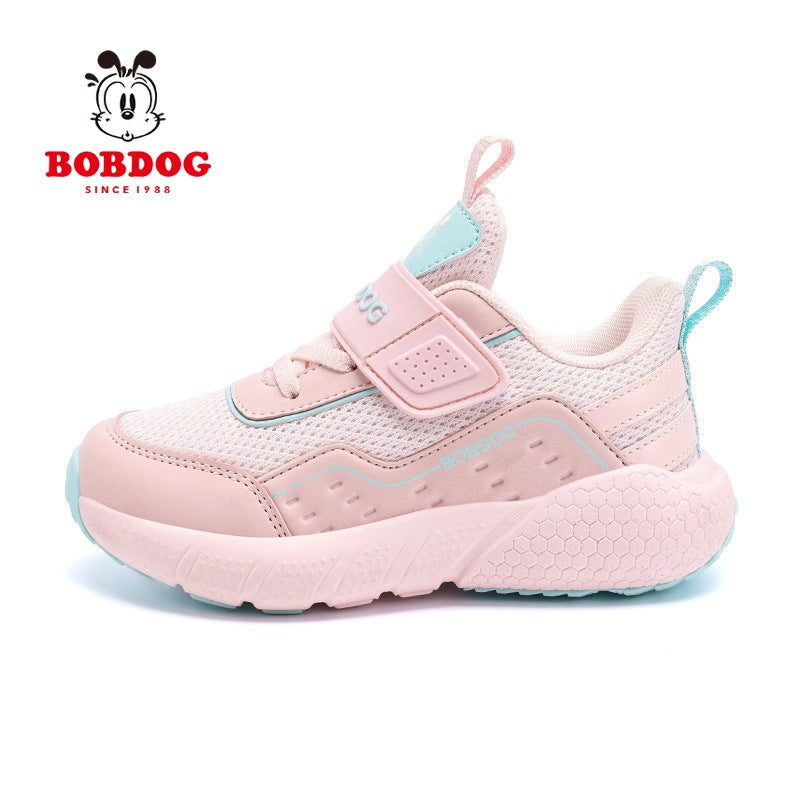 Babudou Girls' 2026 Spring and Autumn Breathable Mesh Sneakers Lightweight and Comfortable Velcro Girls' Slip-On Running Shoes