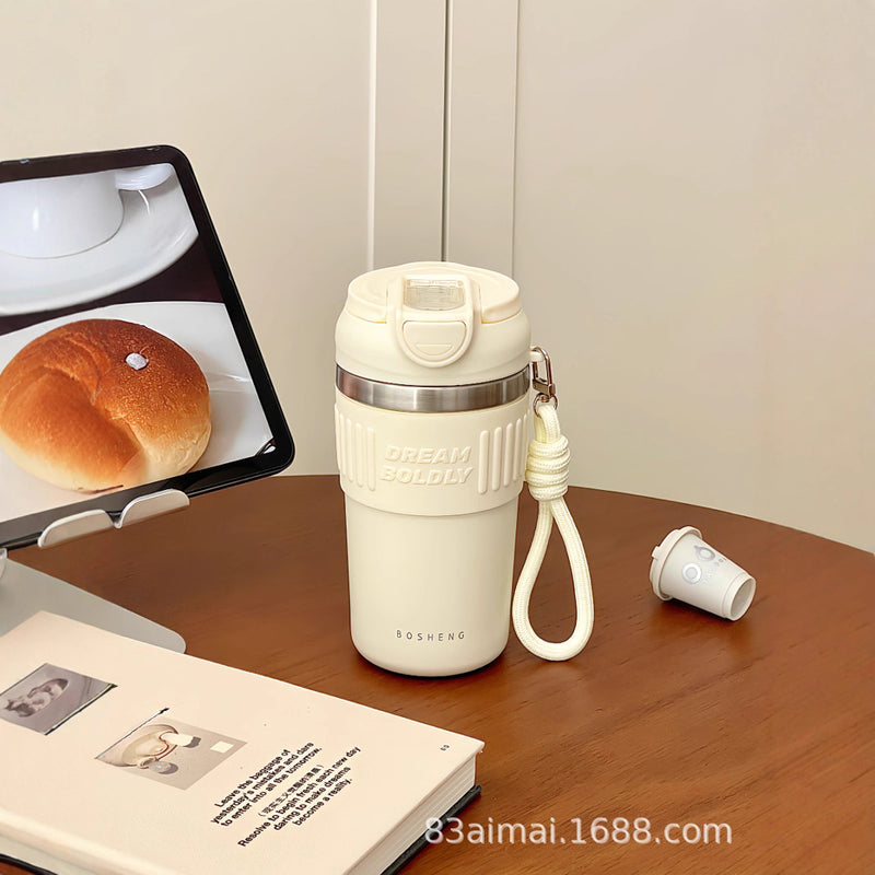 Cute Thermos Cup for Good-Looking Girls 316 Stainless Steel Coffee Cup Student Straw Cup Cold-Keeping Handy Water Cup