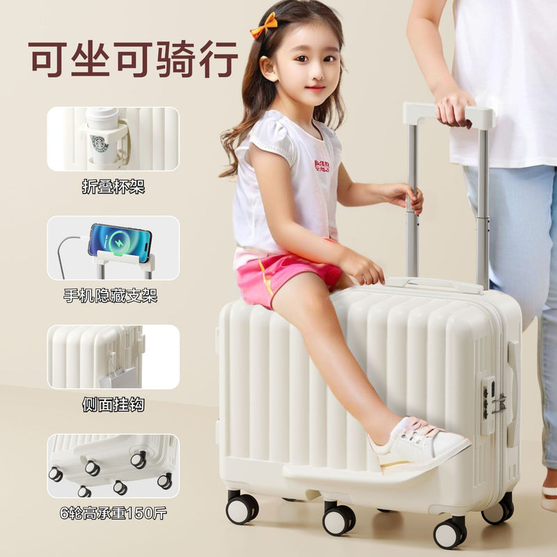 Kids Suitcase Ride-on Carry-On Trolley for Boys & Girls, 20-Inch Small Roller Luggage, Travel Essential