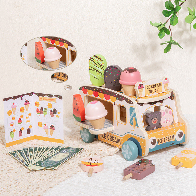 Cross-Border Children's Pretend Ice Cream Shop Toy Cart, Ice Cream Kitchen Cart, Wooden Toy