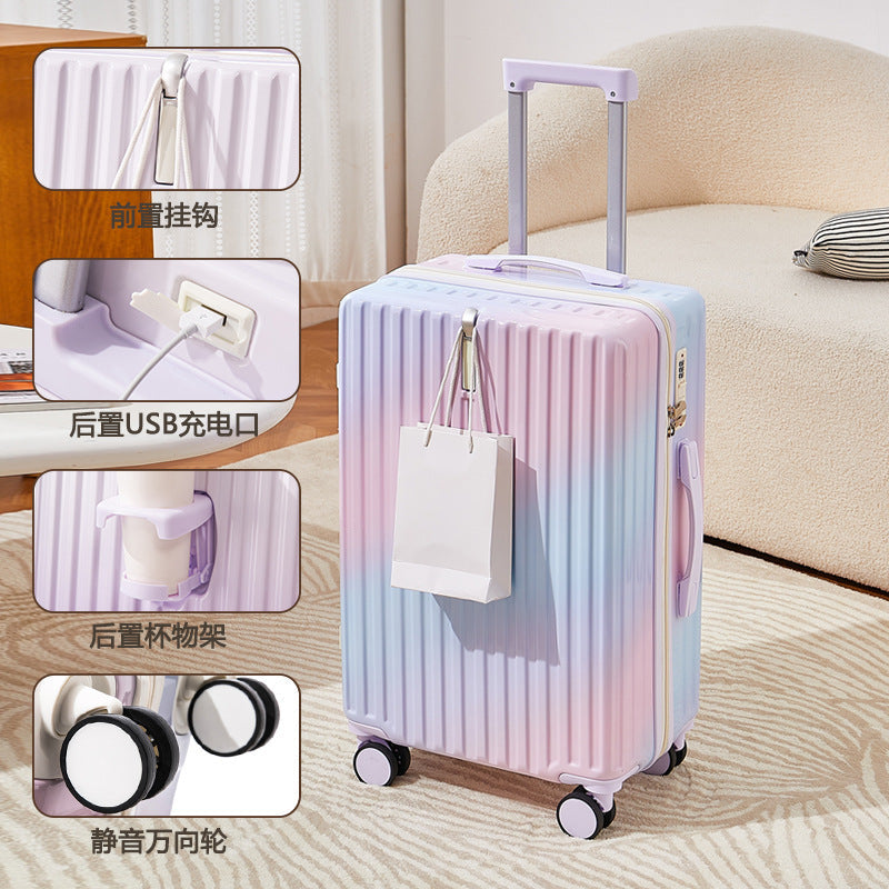 Gradient Color Suitcase for Women with Good Looks, 20inch Large Capacity Trolley Suitcase for Students, 24inch Multifunctional 26inch