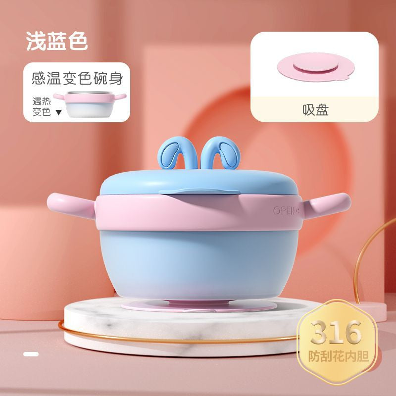 Insulation Bowl 316 Stainless Steel Liner Baby Food Bowl Temperature-sensitive Color-changing Bowl Removable and Washable Baby Heating Tropical Suction Cup