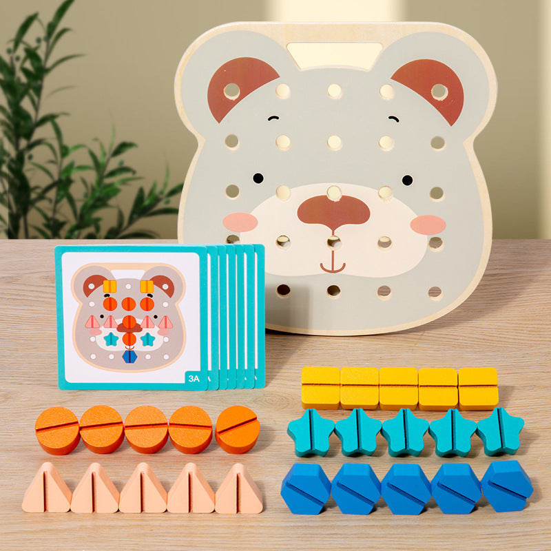 Cartoon wooden children's fun twist screw baby nut puzzle board shape color cognition early education educational toys