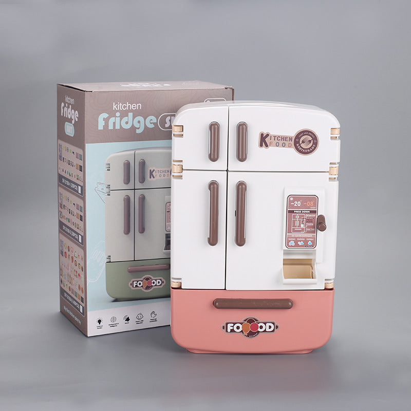 Imitation Kids Mini Kitchen Living Room Pretend Play Toy Double-Door Large Refrigerator Model Miniature Collectible Food Display