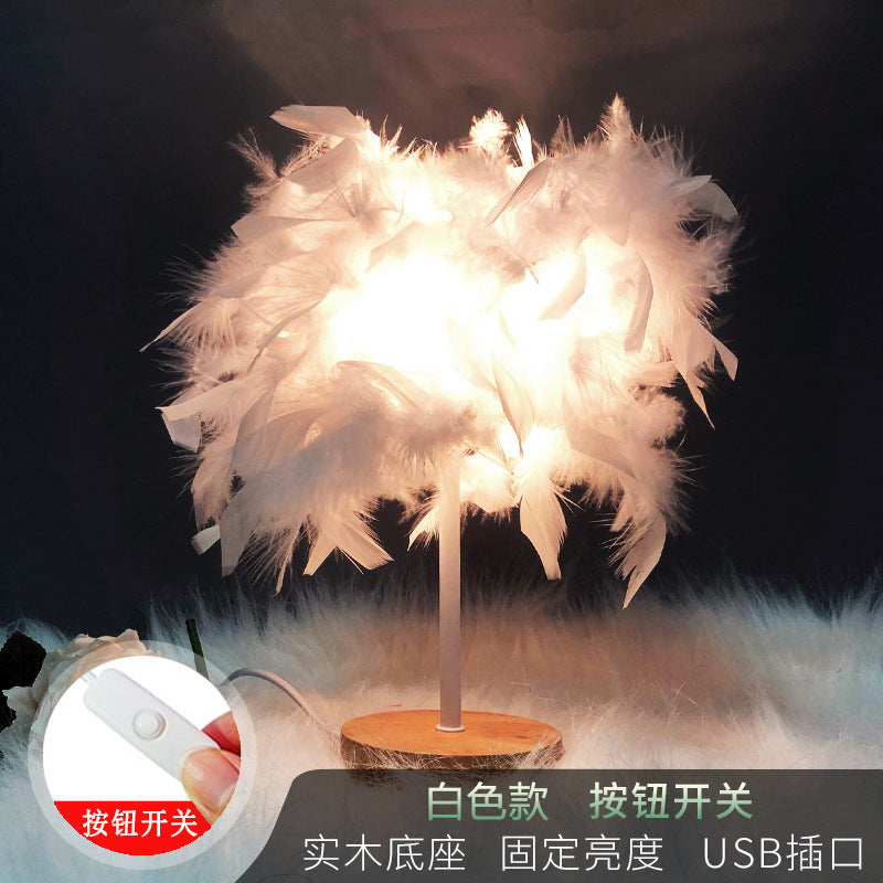Nordic Homestay Light Luxury Feather Table Lamp Bedroom Bedside Lamp Advanced Sense Creative Gift Nightlight Decorative Atmosphere Lamp