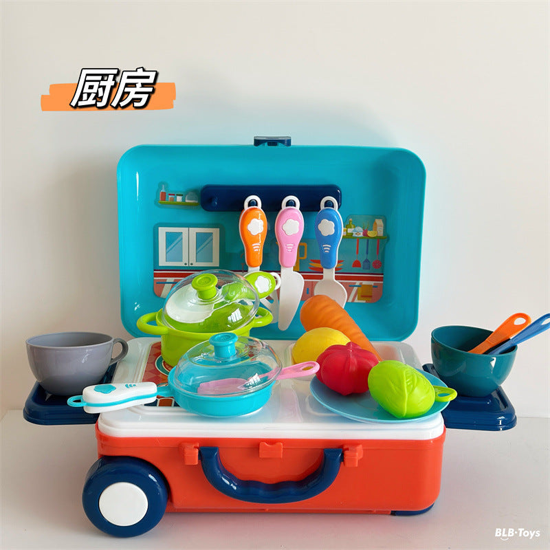 Happy Little Chef Trolley Box Meal Kitchen Utensils Doctor Makeup Craftsman Kidsren's Play House Toys Educational Baby