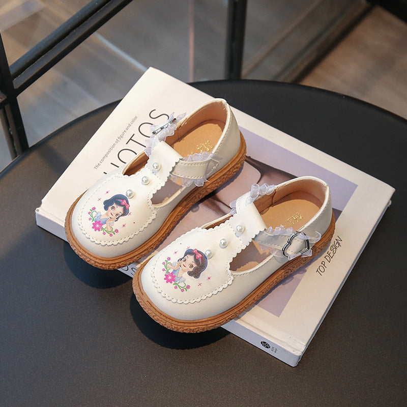 2025 Spring & Autumn New Lace Mary Jane Shoes for Girls, Student Soft Sole Princess Shoes, Non-Slip Button Shoes, Baby First-Walker Shoes