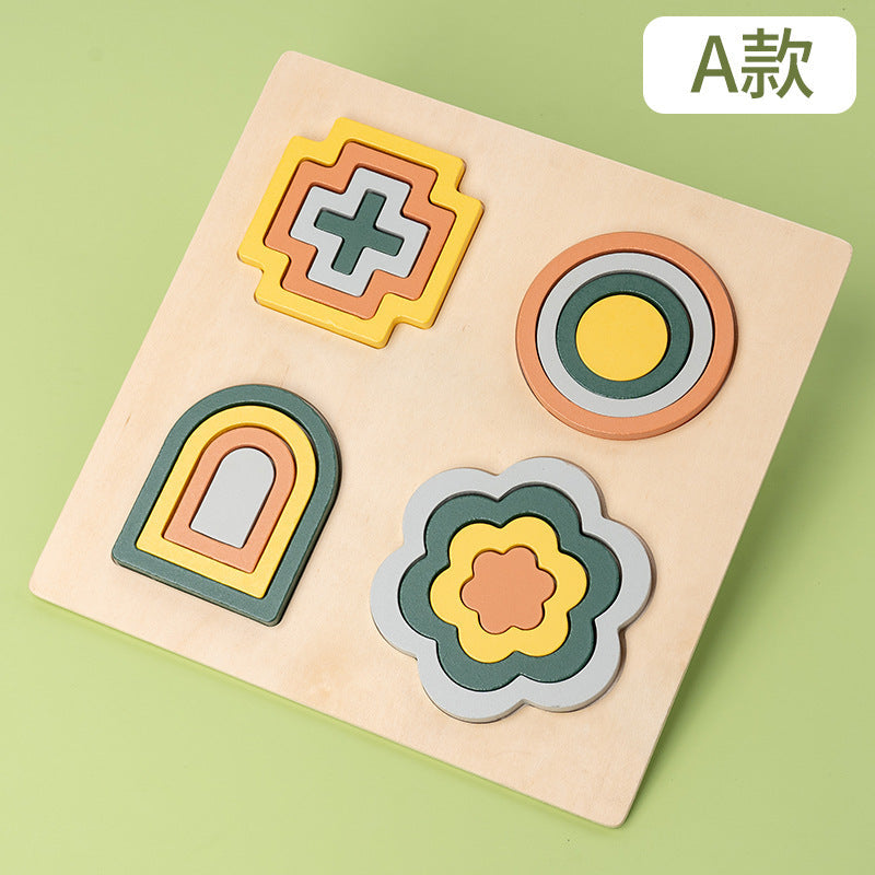 Wooden Children's Educational Fun Geometric Shape Panel Puzzle Game Early Education Basic Grasp Desktop Toy