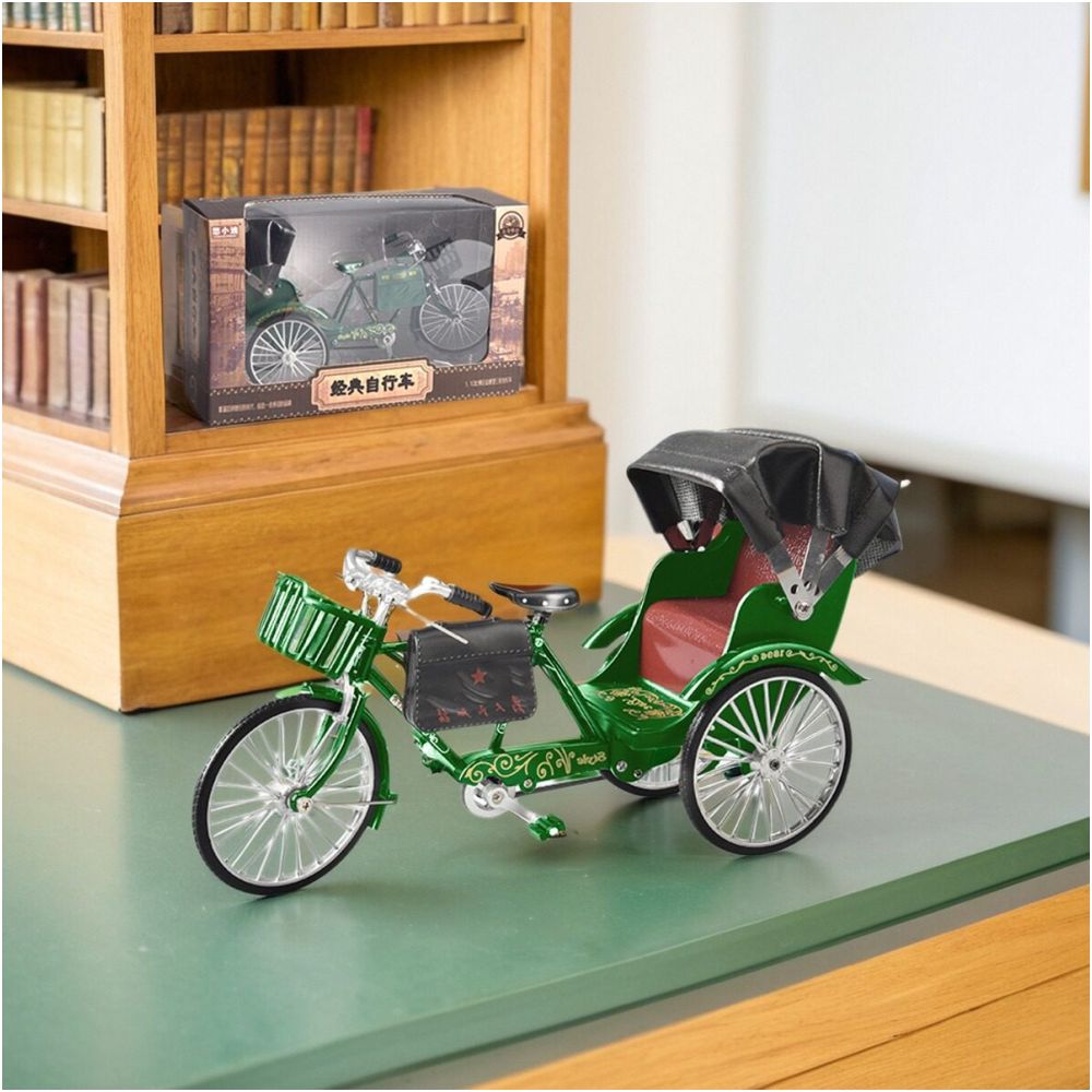 A retro style rickshaw model ornament with a vintage alloy finish made of 28 inch alloy image 1