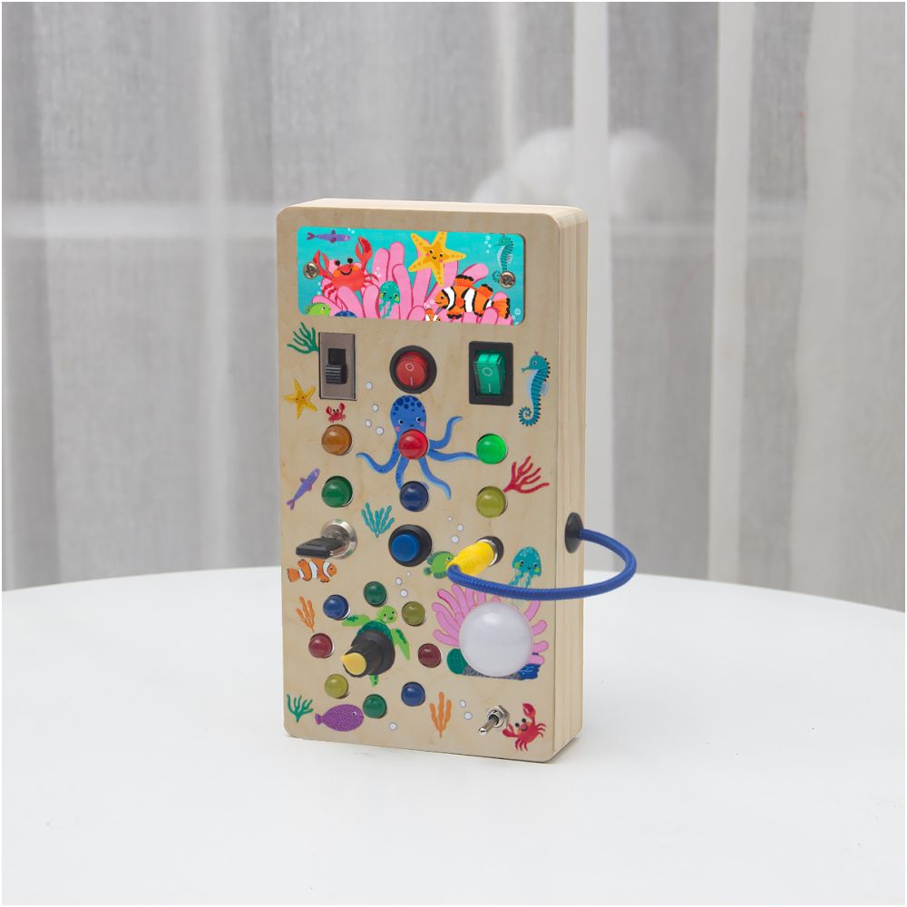Cross border popular children s early education wooden LED light socket switch busy board toy hands on wooden toy