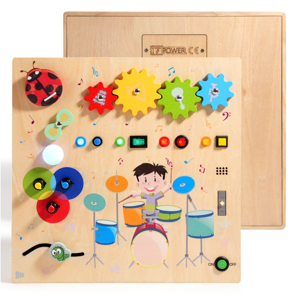 Cross border popular children s early education wooden LED light socket switch busy board toy hands on wooden toy