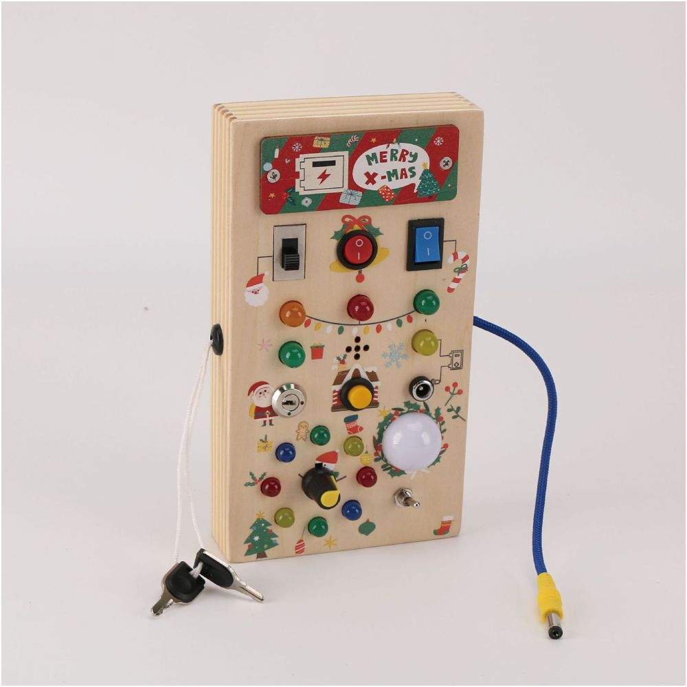Cross border popular children s early education wooden LED light socket switch busy board toy hands on wooden toy