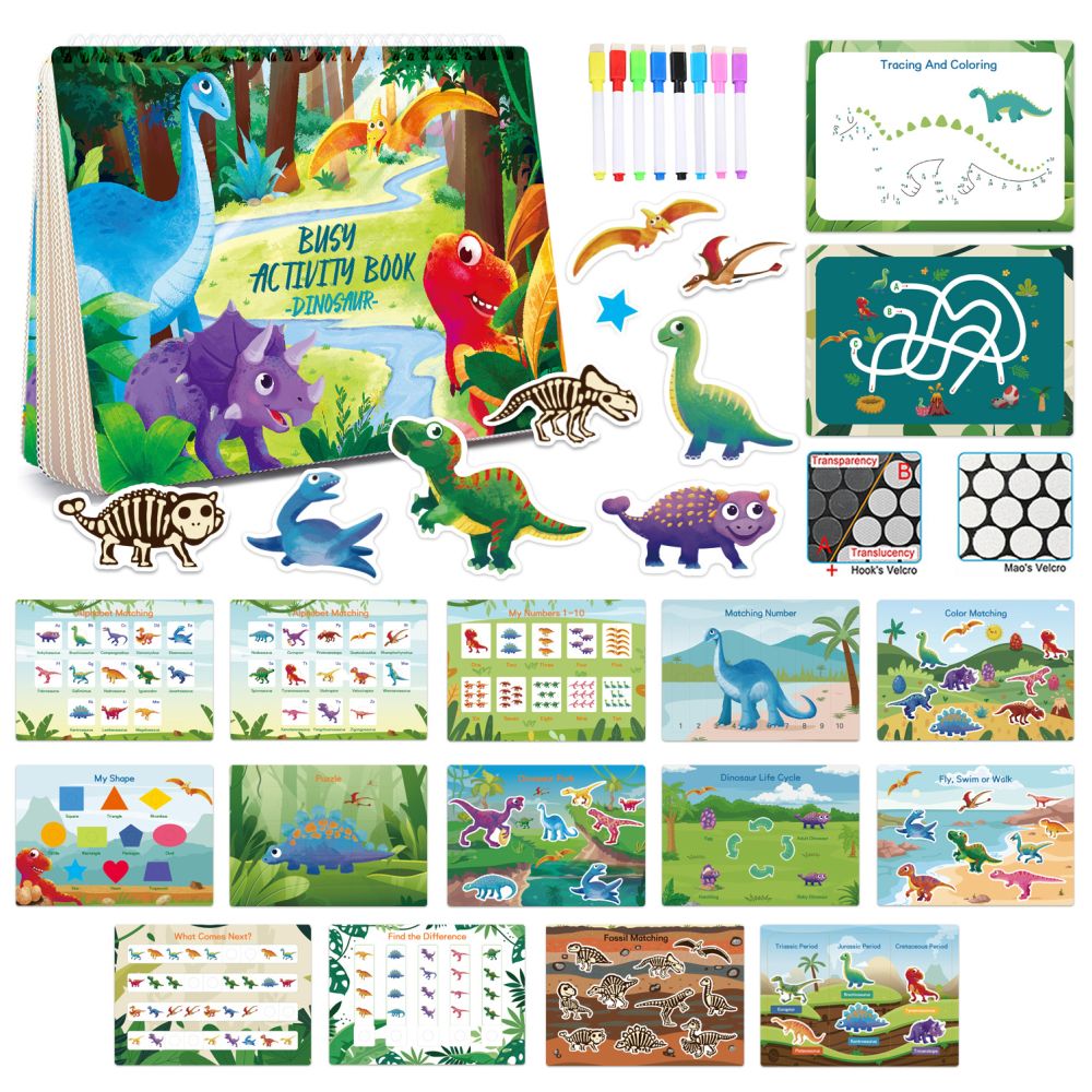 Busy Dinosaur Book Cross border Children s Early Education Cognition Tear out Paste Book Puzzle Quiet Book image 0
