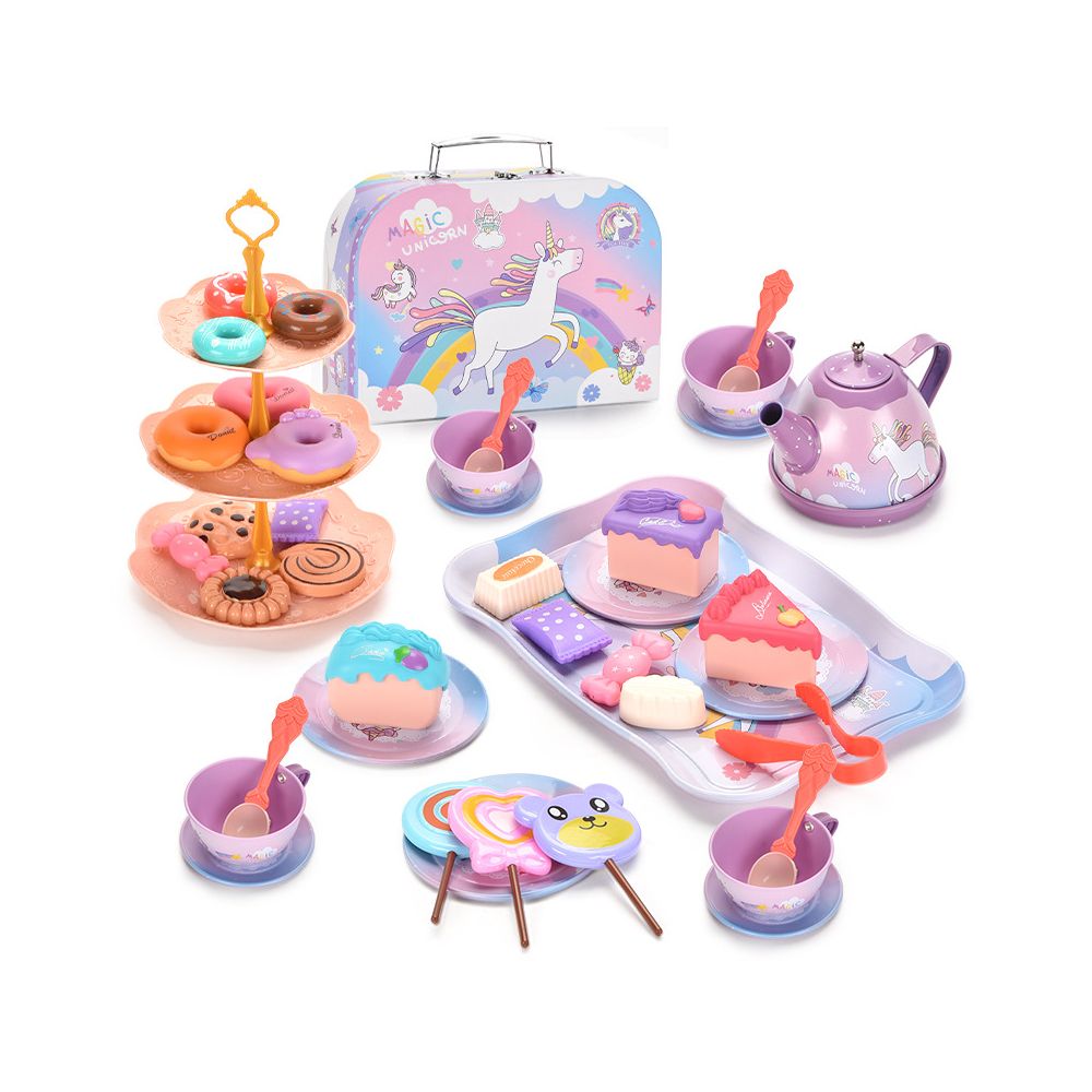 New children s pretend afternoon tea set tinplate unicorn tea set toy afternoon tea gift box set image 0
