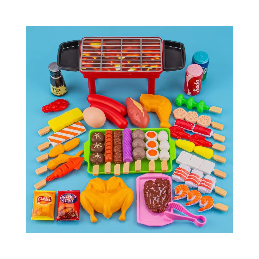 Cross border children s pretend play food toy BBQ set BBQ grill meat skewers set