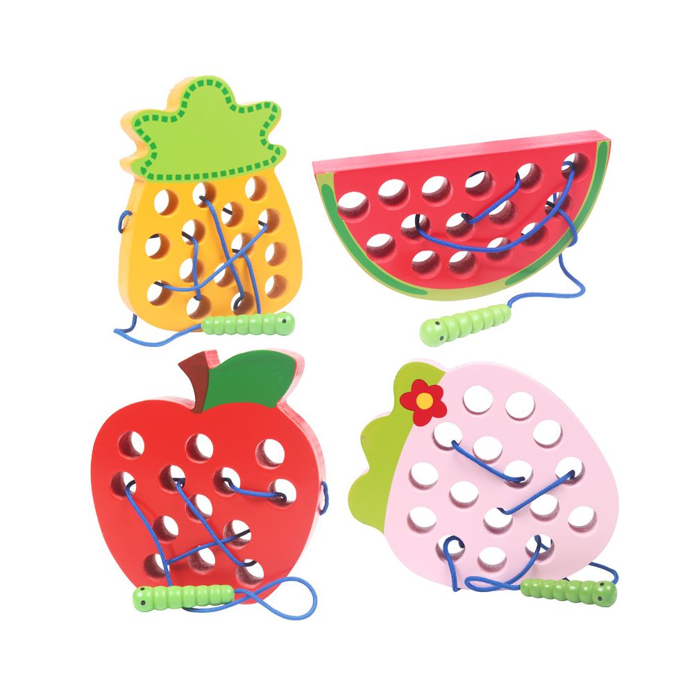 Wooden Insect Eating Fruit Baby Threading Caterpillar Apple Threading Game Children s Early Education Toy image 0