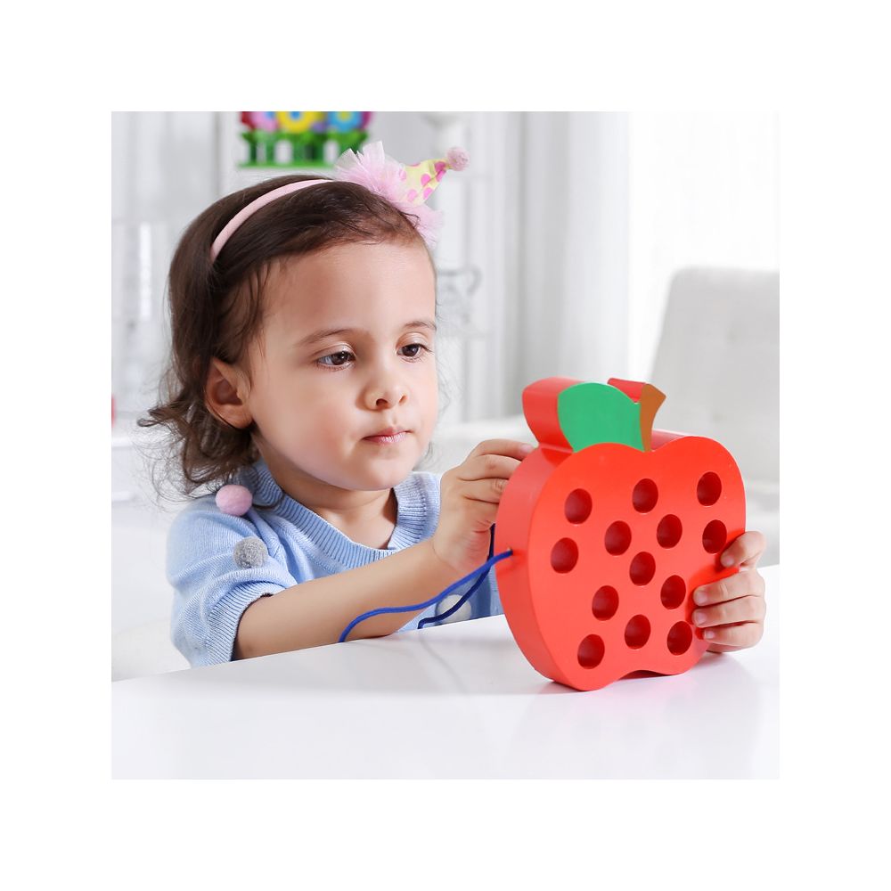 Wooden Insect Eating Fruit Baby Threading Caterpillar Apple Threading Game Children s Early Education Toy image 1