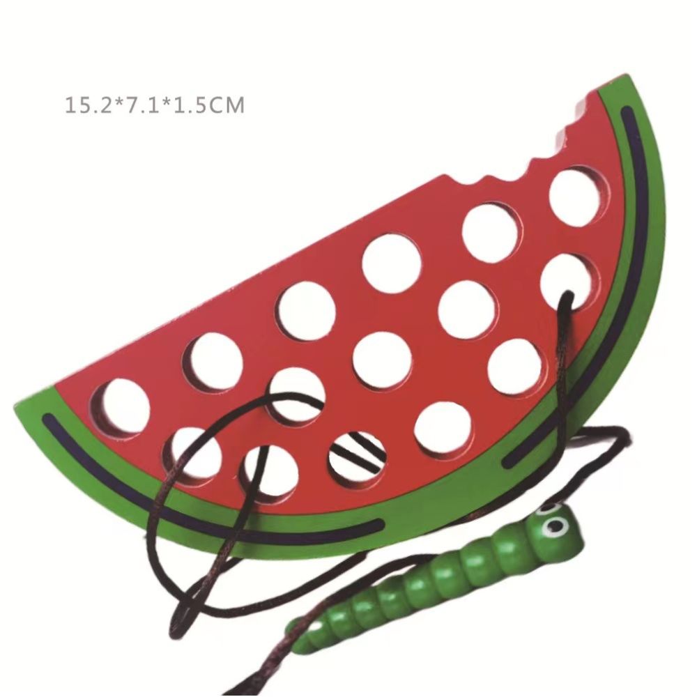 Wooden Insect Eating Fruit Baby Threading Caterpillar Apple Threading Game Children s Early Education Toy