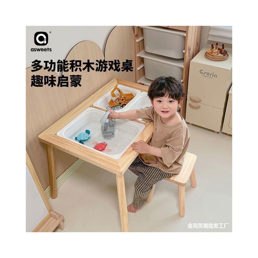 Multifunctional baby educational play table building block table toy table sand tray table Lisette children s table sensory wooden table image 3