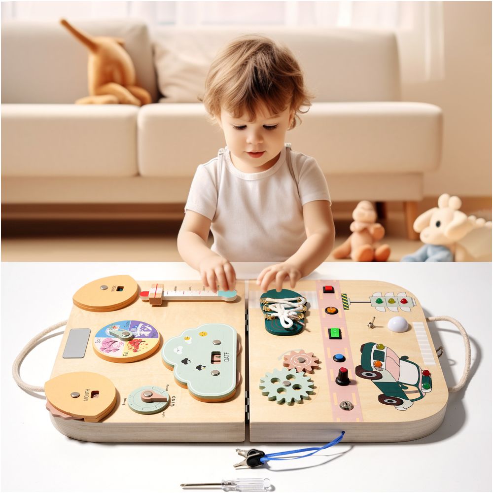 Montessori Daily Life Teaching Aids Light Switch Drawing Board Busy Board Hand Eye Coordination Wooden Children s Educational Toy image 2