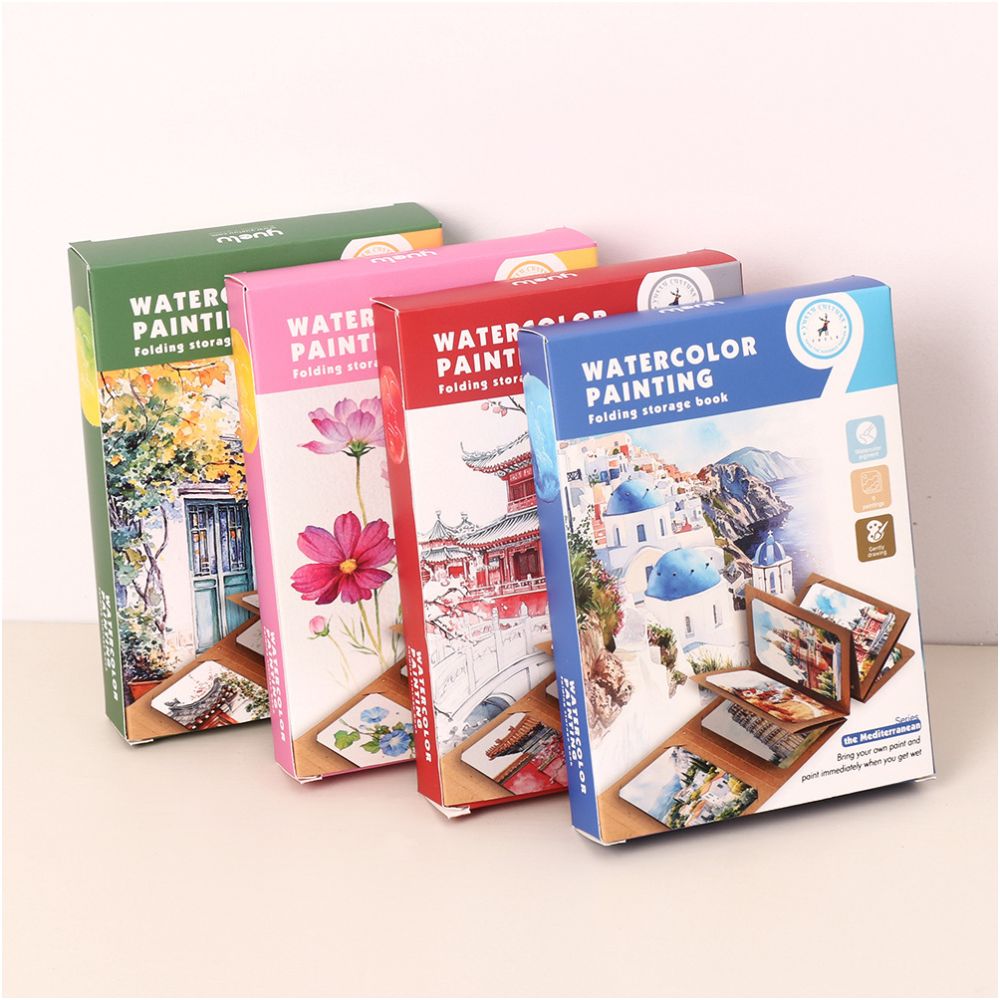 12 color solid watercolor folding storage watercolor accordion folding watercolor painting thickened kraft paper image 0