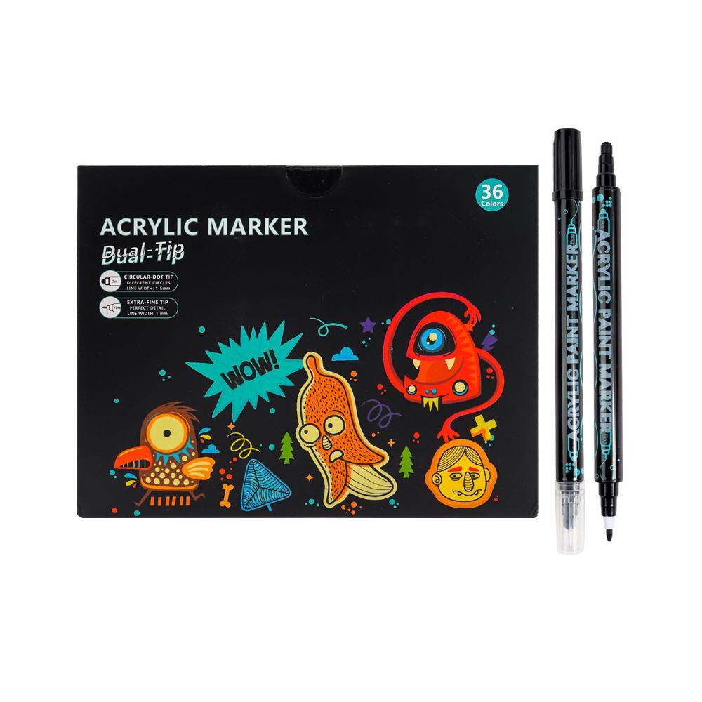 Wholesale cross border double ended acrylic markers waterproof quick drying multi color art graffiti and painting 36 color watercolor pens
