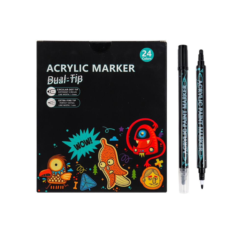 Wholesale cross border double ended acrylic markers waterproof quick drying multi color art graffiti and painting 36 color watercolor pens