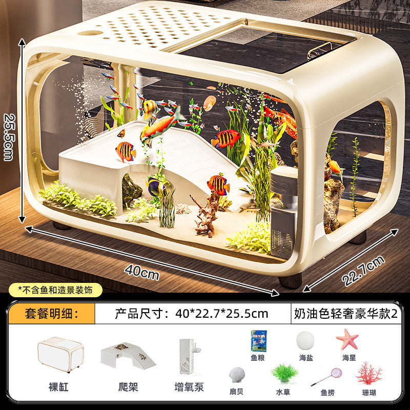 Carefully Selected Accessible Luxury Fish Tank, Household High-End Transparent Living Room Landscaping Ecological Tank with Lid, Entrance Decoration, Plastic Aquarium
