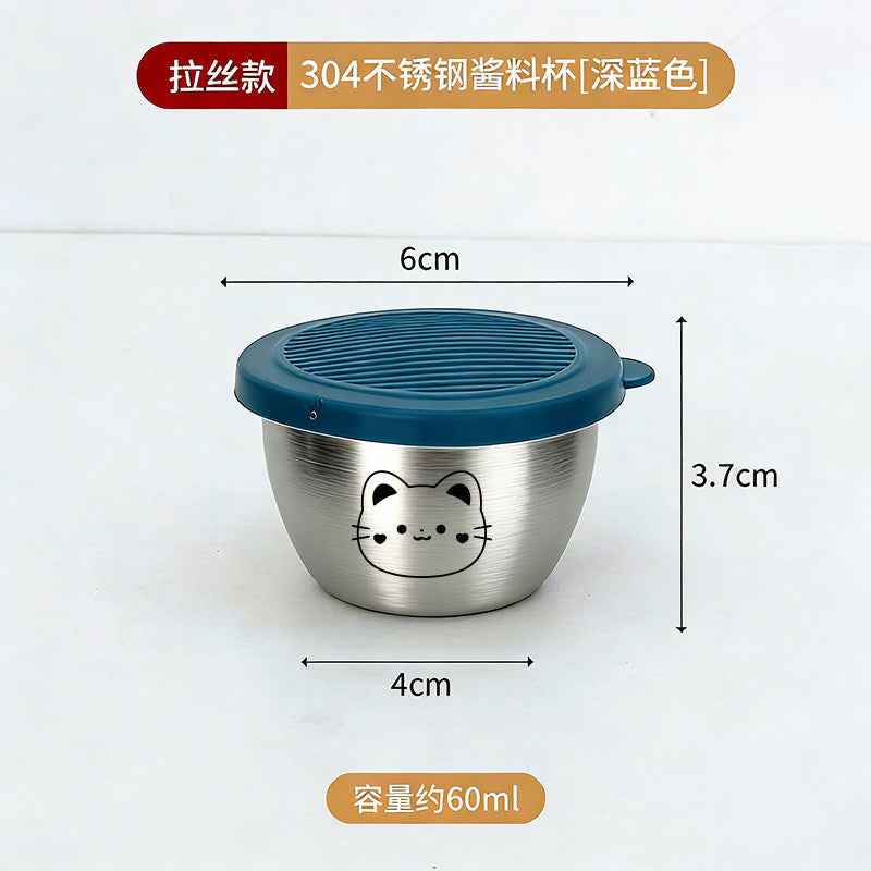 304 Stainless Steel Mini Sealed Tomato Salad Dressing Container with Lid, Portable Outdoor Seasoning Sauce Cup
