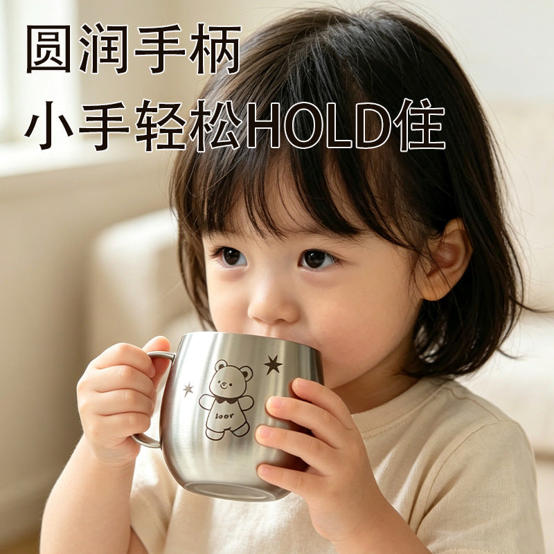 304 Stainless Steel Anti-Bacterial Kids Water Cup, Heat-Resistant and Drop-Proof Toddler Drinking Cup, Nursery Baby Milk Cup for Home