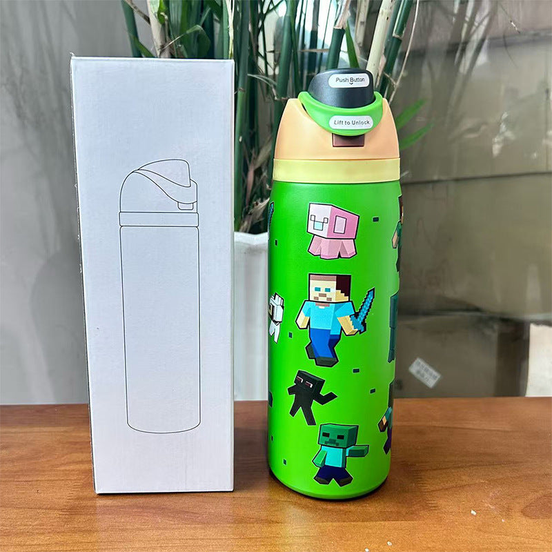 Cross-Border Fruit Cup Owala Style Thermos Cup Large Capacity Double-Layer Vacuum Sports Water Bottle Outdoor Handle Water Bottle