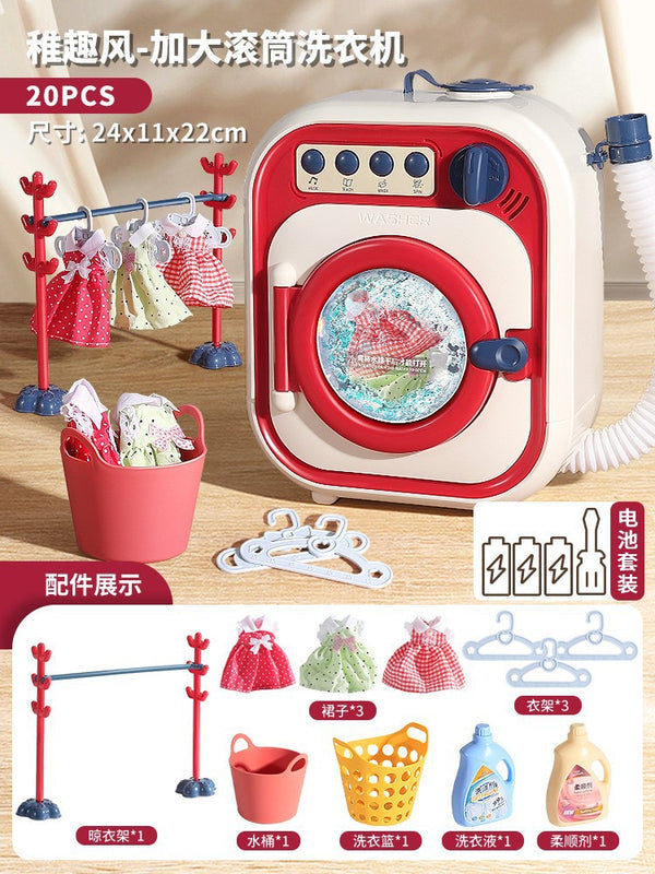 Kids Large Pretend Washing Machine, Water-Add Roller Electric Laundry Machine Toy to Wash Socks, Pretend Play Gift