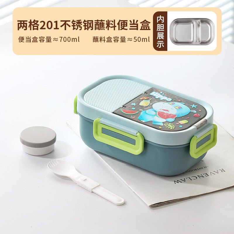 304 Stainless Steel Student Lunch Box, Cartoon Compartment Sealed Meal Container, Microwave-Safe Bento Box with Large Capacity