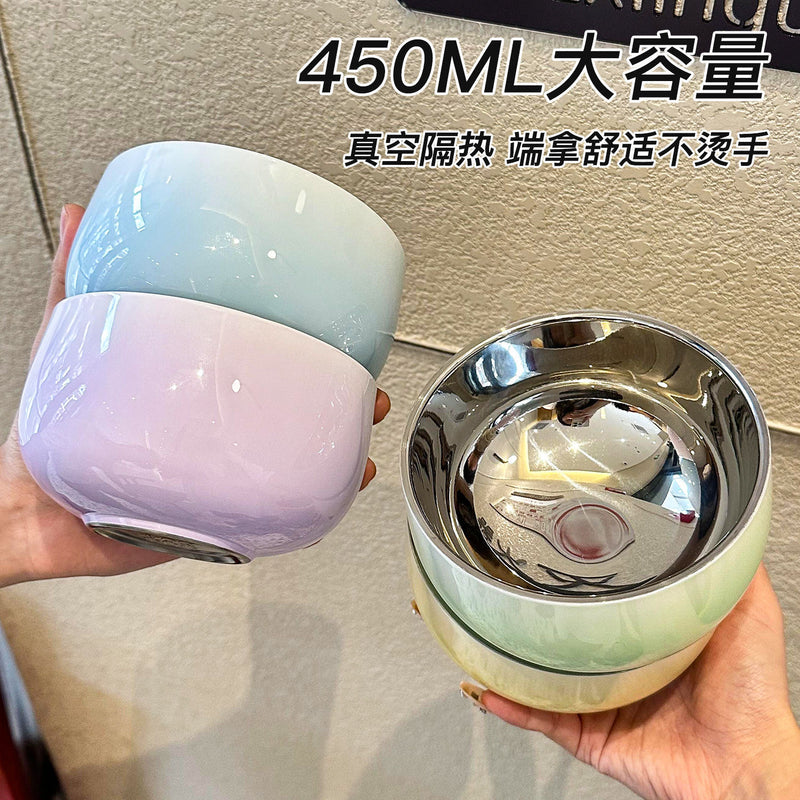 Hot gradient 304 stainless steel household rice bowl round bowl spoon anti-bowl adult heat insulation double-layer bowl chopsticks food grade