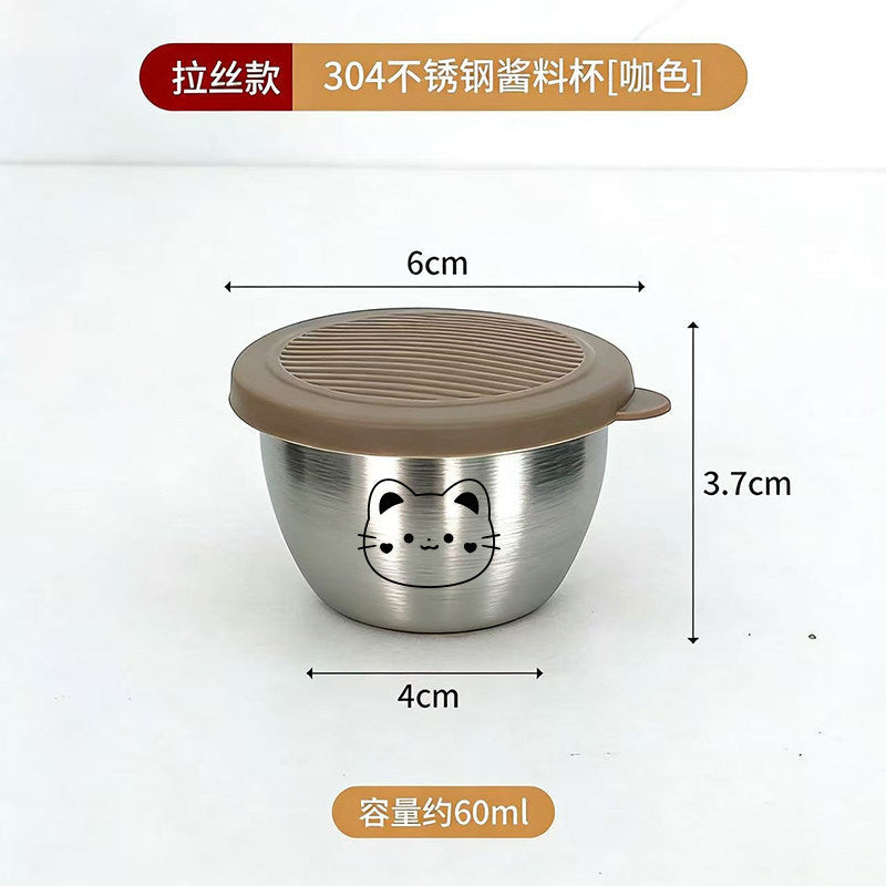 304 Stainless Steel Mini Sealed Tomato Salad Dressing Container with Lid, Portable Outdoor Seasoning Sauce Cup