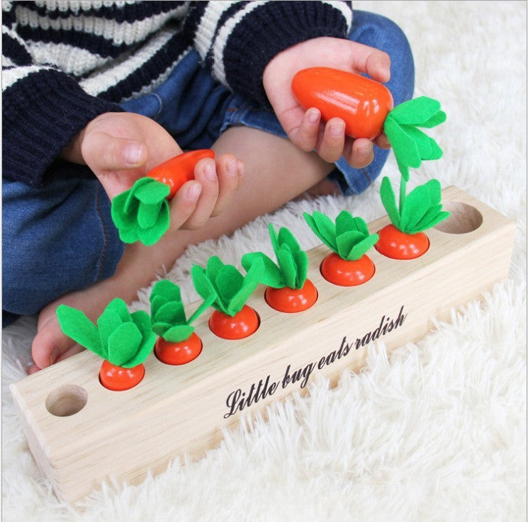 Children's simulation fishing insect-catching and radish-pulling multifunctional desktop game puzzle early education parent-child interactive wooden toy