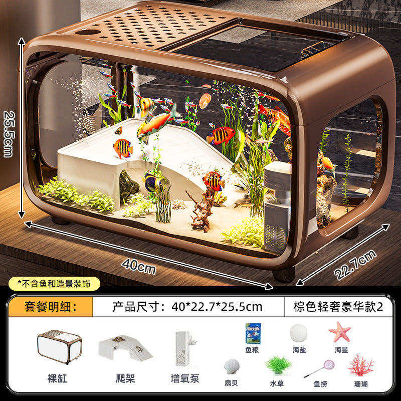 Carefully Selected Accessible Luxury Fish Tank, Household High-End Transparent Living Room Landscaping Ecological Tank with Lid, Entrance Decoration, Plastic Aquarium
