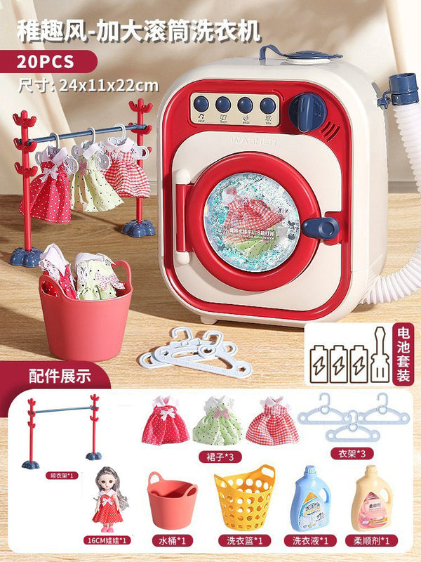 Kids Large Pretend Washing Machine, Water-Add Roller Electric Laundry Machine Toy to Wash Socks, Pretend Play Gift