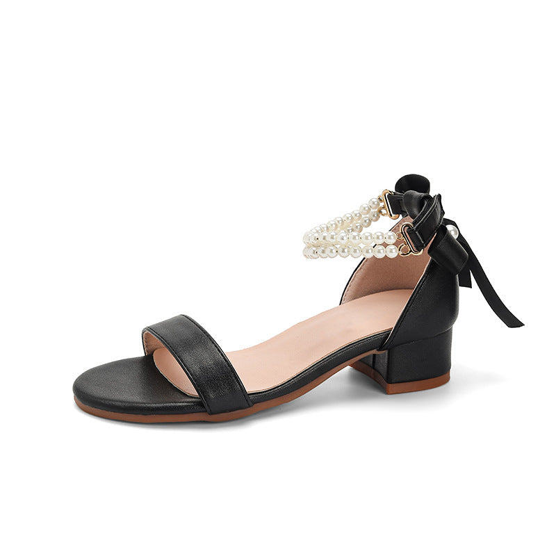 Cross-Border Exclusive 2026 New Style Elegant High-Heel Sandals for Girls, One-Strap Design with Pearl Butterfly Bow Decoration