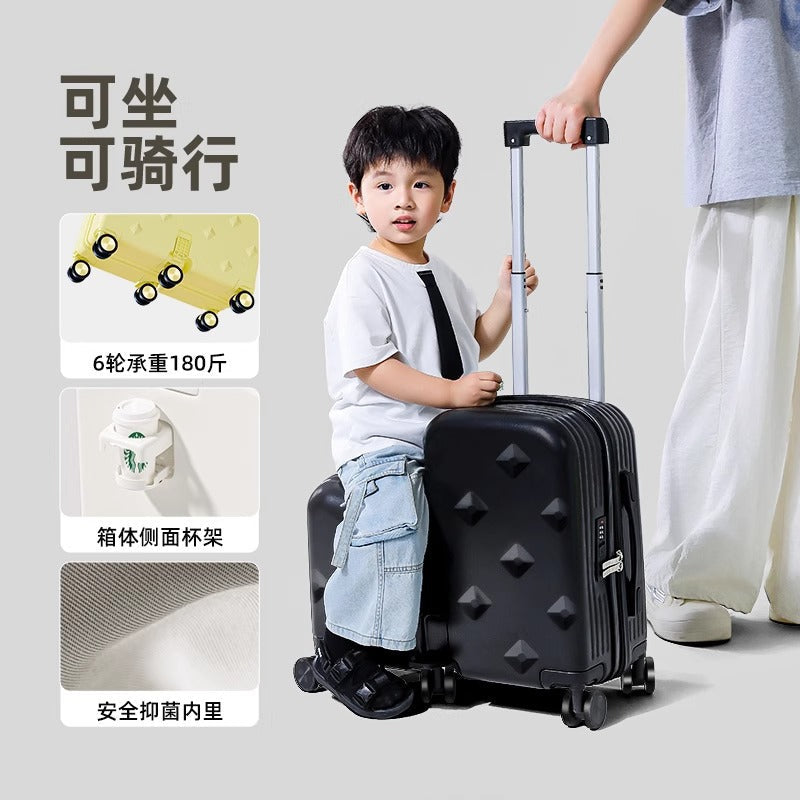 Kids Luggage Set, 2-Piece Suitcase with Nested Stroller, Can Sit On & Ride, 20-Inch Carry-On Travel Suitcase for Boys and Girls with Combination Lock